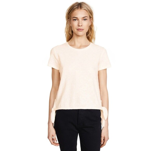 Madewell Women’s Ivory Short Sleeve Textured & Thread Modern Side-Tie Top Sz L - Picture 1 of 7